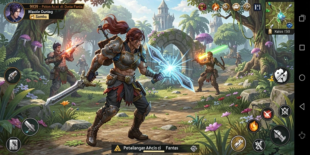 Screenshot gameplay ARPG menunjukkan aksi pertarungan mendebarkan.