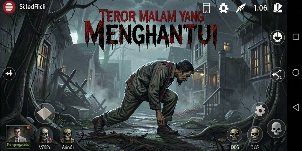 Screenshot D06 menampilkan suasana gelap dan menyeramkan dalam gameplay Horror.