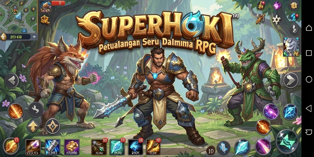 Tampilan gameplay SUPERHOKI yang seru dan menantang dalam dunia RPG.